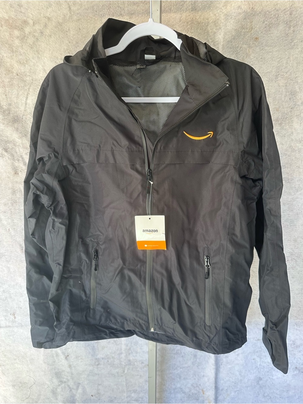 Unisex Amazon Black Hooded Windbreaker with Yellow Logo Accent